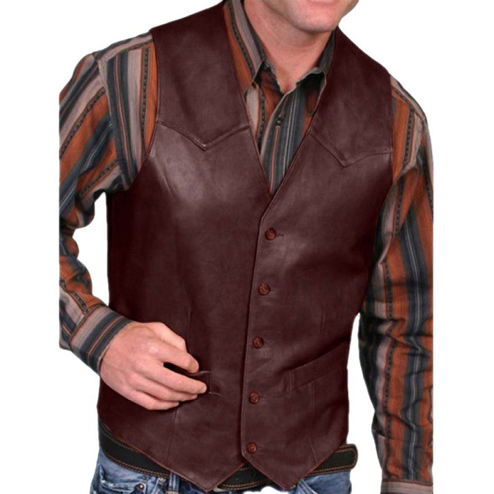 Herren nan taillierte Lederweste mit Western-Details, V-Ausschnitt und zwei Eingrifftaschen Drune