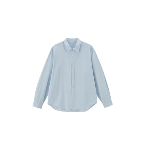 Damen Oversize Baumwollbluse mit Kentkragen und abgerundetem Saum Drune