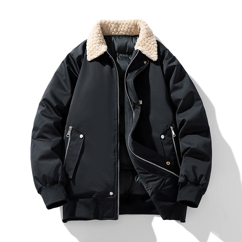Men's  premium sherpa-collar insulated aviator bomber with storm flap and zippered angled pockets Drune