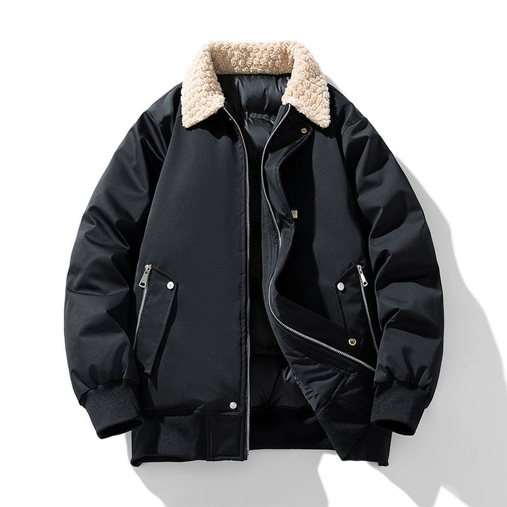 Men's  premium sherpa-collar insulated aviator bomber with storm flap and zippered angled pockets Drune