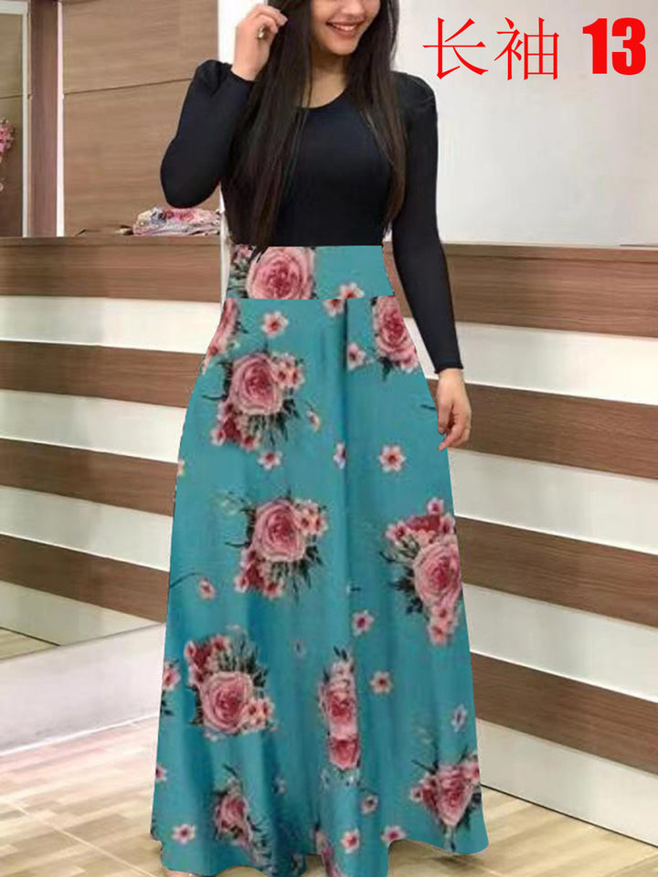 Damen Fließender Maxirock mit hoher Taille und großem Blumenprint Drune