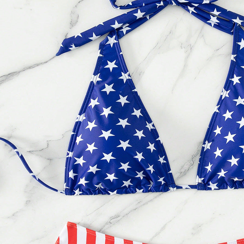 Damen Triangel-Bikini mit patriotischem Sternen- und Streifenmuster Drune