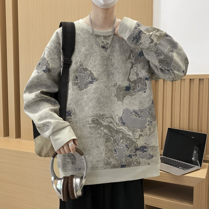 Herren Oversize-Sweatshirt mit abstraktem Marmor-Print und schwerer Baumwollmischung Drune