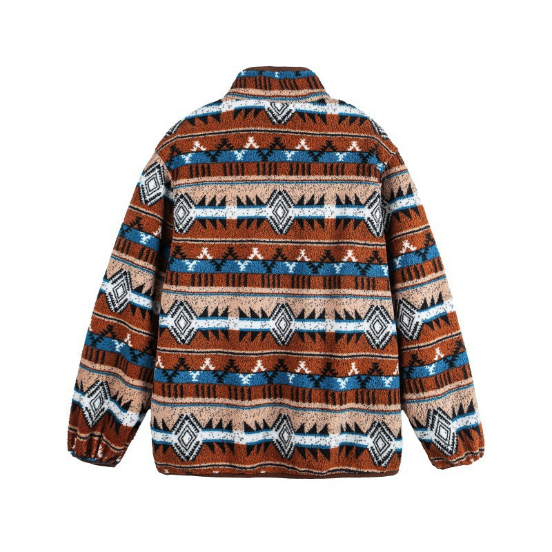 Unisex Fleecepullover Halbzip mit Aztekenmuster und hohem Stehkragen Drune
