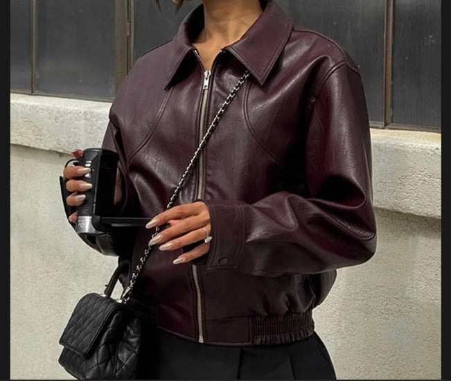 Damen Sportliche Lederjacke mit elastischem Bund Drune