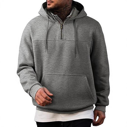 Herren Kapuzenpullover mit halbem Reißverschluss, Kängurutasche und gerippten Bündchen Drune