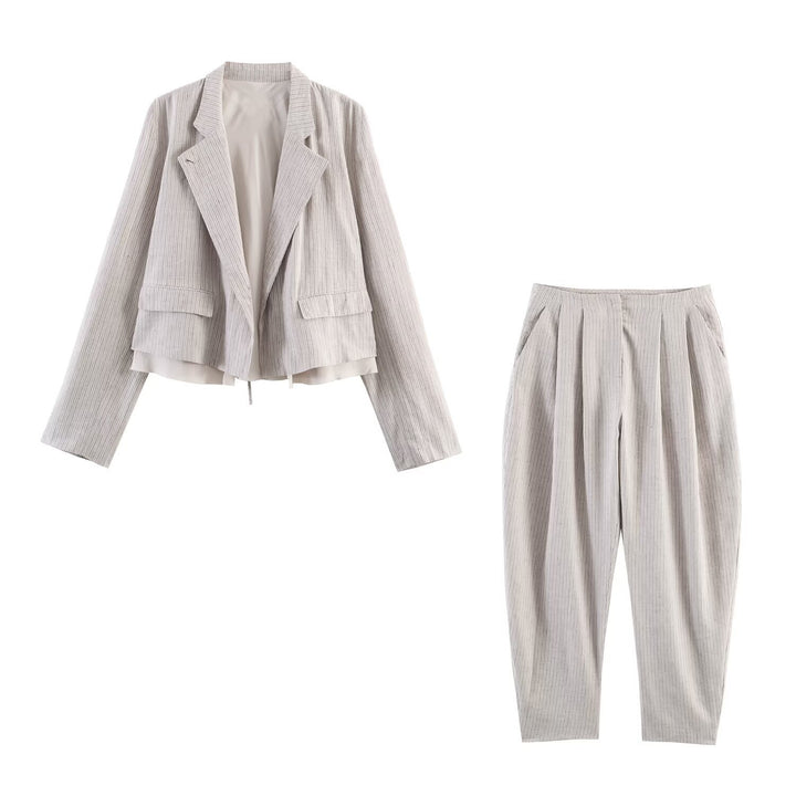 Damen Zweiteiliges Tailored-Set mit Cropped-Blazer und hochtaillierter Faltenhose Drune