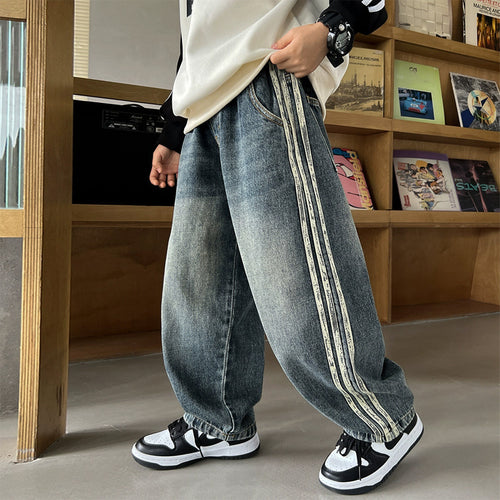 Unisex lässige Baggy-Jeans mit seitlichen Streifen Drune
