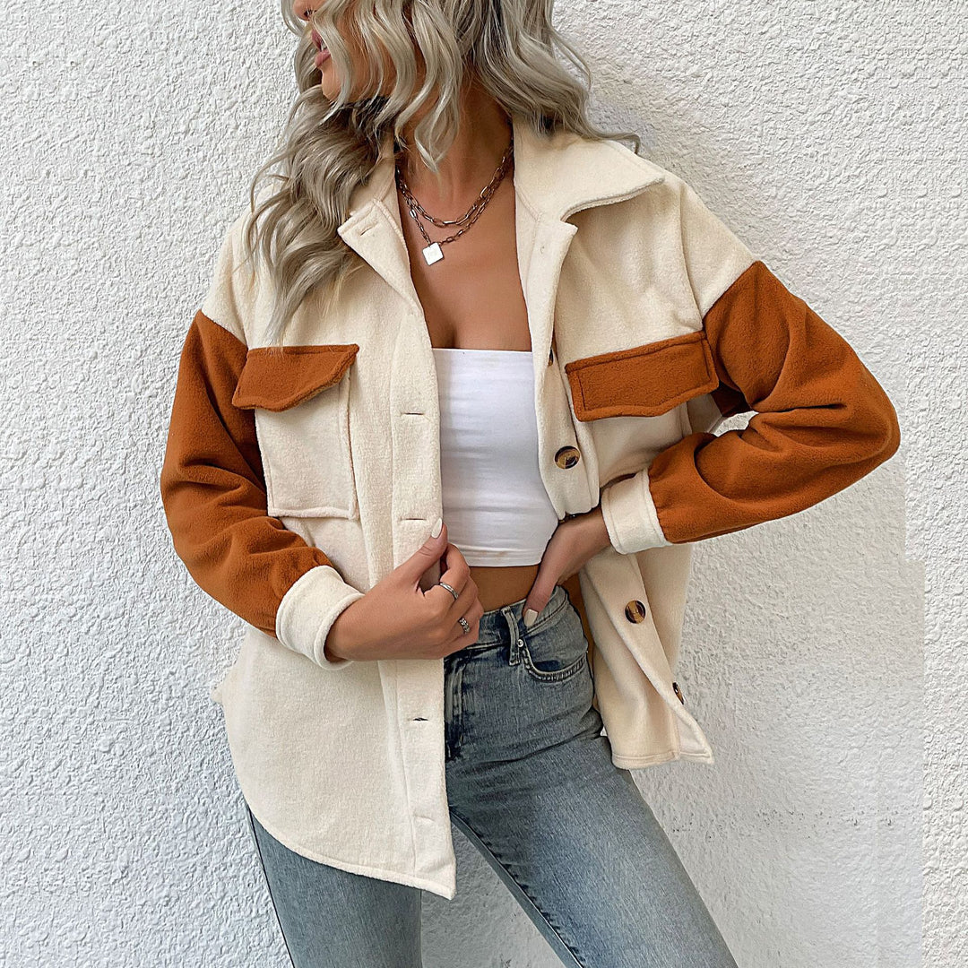 Damen Modische Fleecejacke mit Taschen und Knopfdetails Drune