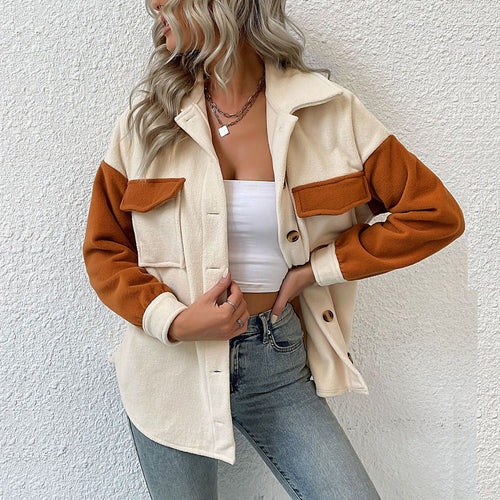 Damen Modische Fleecejacke mit Taschen und Knopfdetails Drune