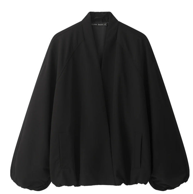 Damen Oversize‑Kimono‑Jacke mit voluminösen Ballonärmeln und elastischem Saum Drune