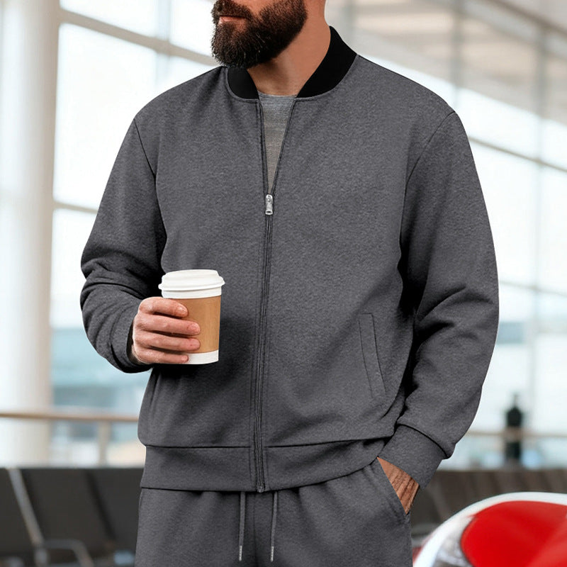 Herren nan urbane Sweat-Trackjacke mit Stehkragen verdecktem Reißverschluss elastischen Rippbündchen und Eingrifftaschen Drune