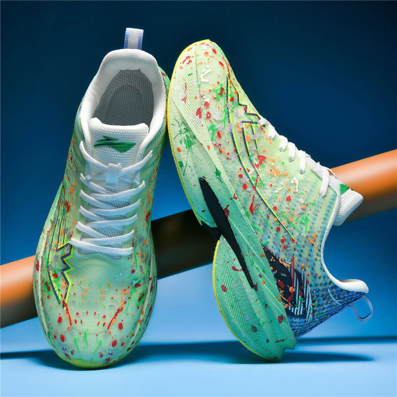 Unisex künstlerische Laufsneaker mit Spritzlack‑Design, reaktiver Hohlkern‑Dämpfung und Drehverschluss Drune