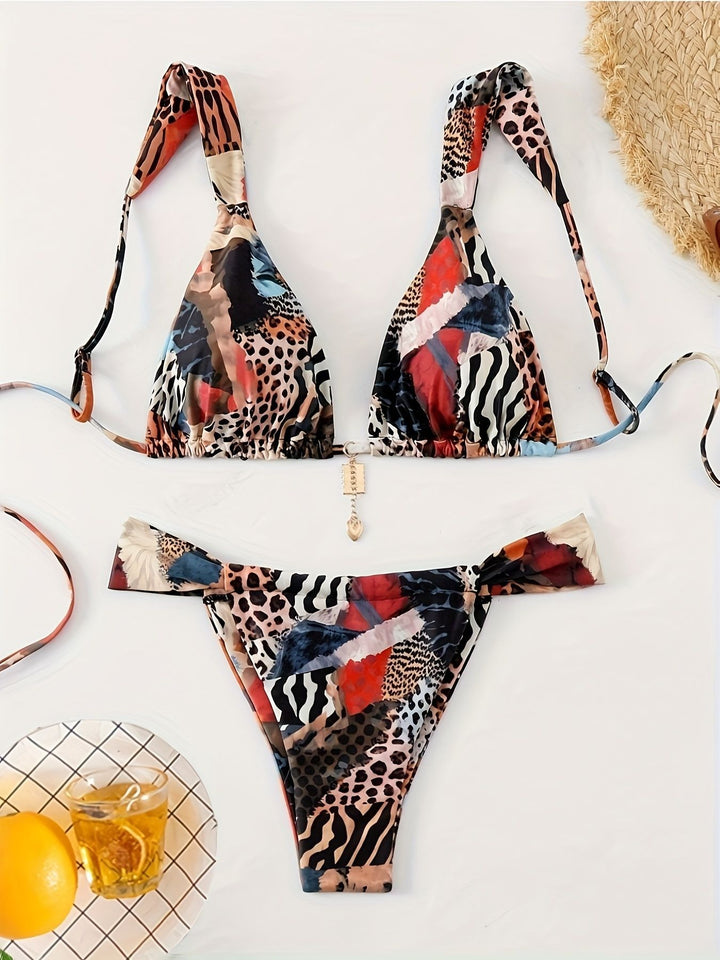 Damen Triangel-Bikini mit einzigartigem Animal-Print und eleganten Bändchen Drune