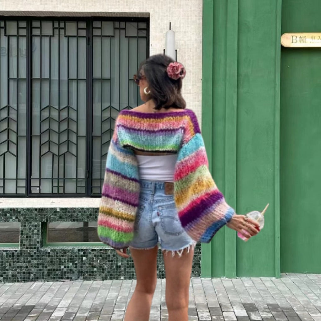Damen Strickpullover im bunten Design mit weiten Ärmeln Drune