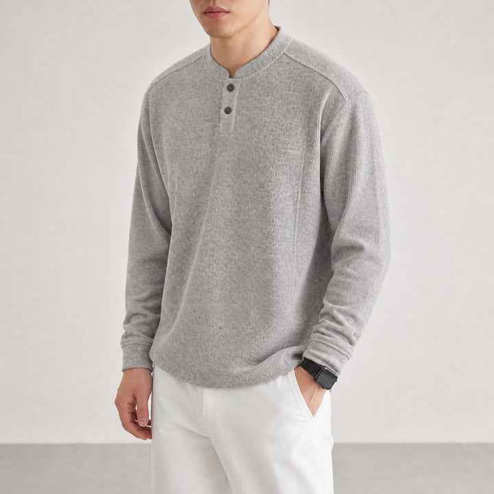 Herren Feinstrick-Henleypullover mit Knopfleiste und Rippbündchen Drune