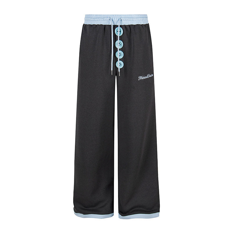 Damen Weite Lounge-Hose mit Zierknopfleiste, hohem Bund und Kordelzug Drune