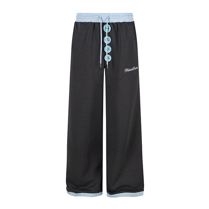 Damen Weite Lounge-Hose mit Zierknopfleiste, hohem Bund und Kordelzug Drune