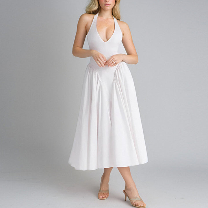 Damen Elegantes Maxikleid mit tiefem V-Ausschnitt und fließendem Rock Drune