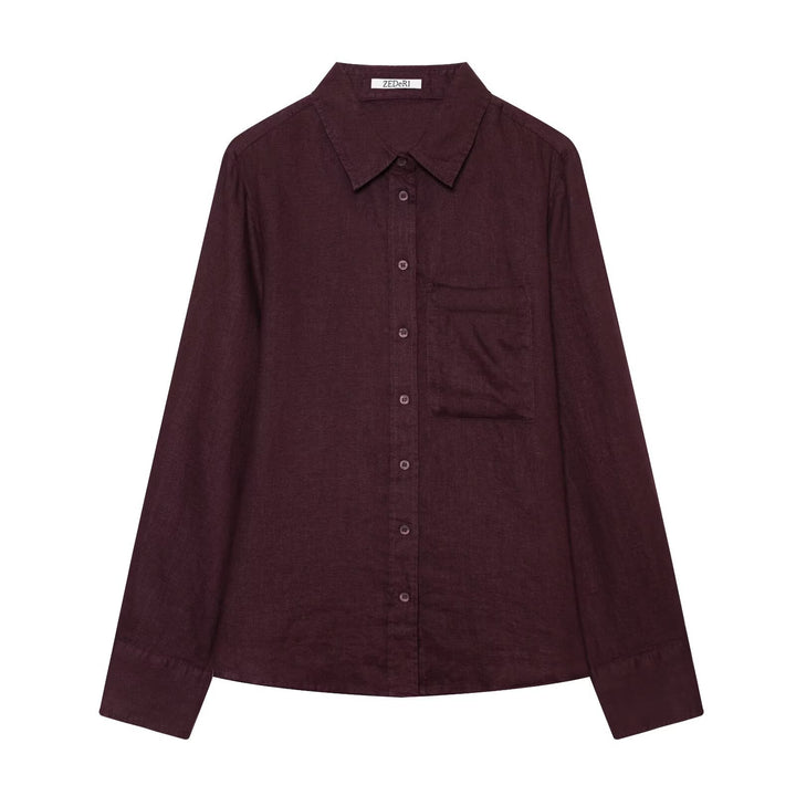 Damen Oversize‑Hemdbluse in Leinenoptik mit Brusttasche und Manschetten Drune