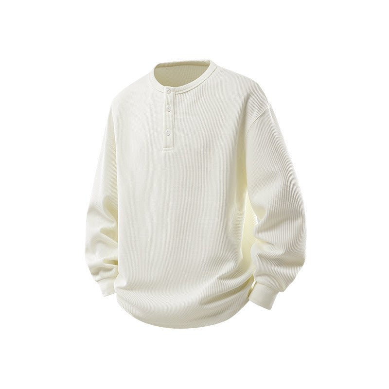 Herren Waffelstruktur-Henley-Thermashirt mit Knopfleiste und Relaxed-Fit Drune