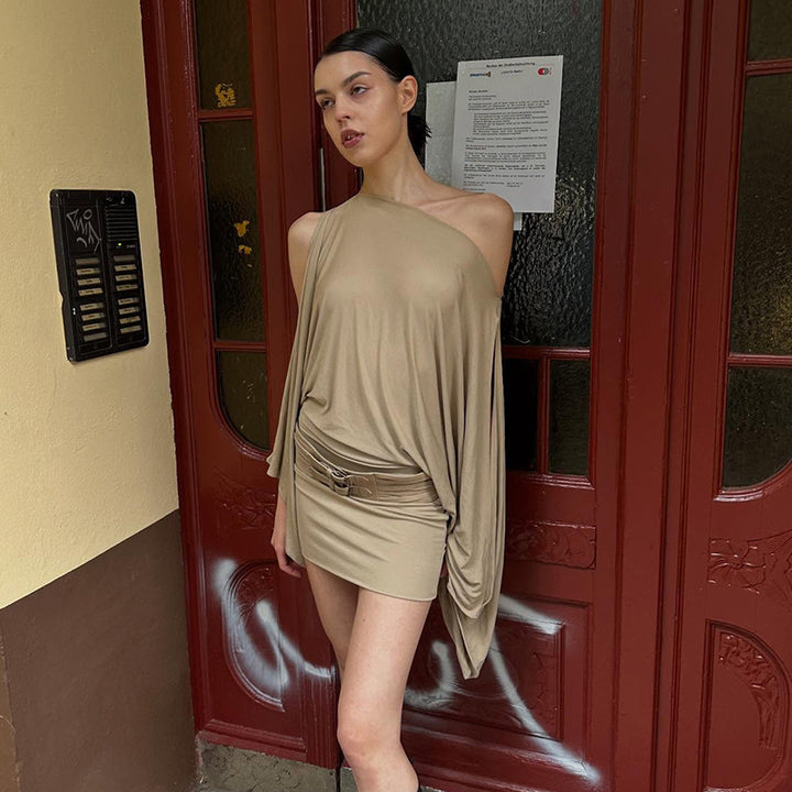 Damen Oversize Tunika mit aufregendem Wickeldesign und großzügigen Ärmeln Drune