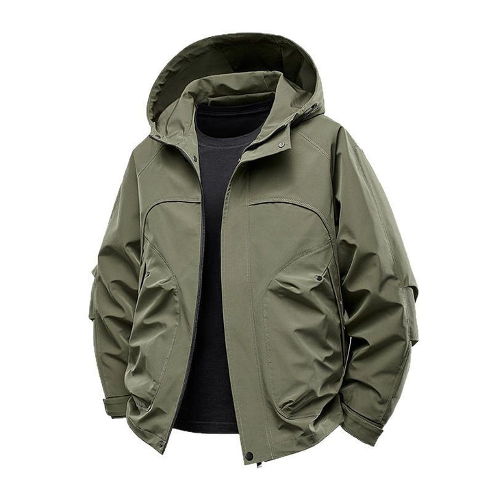 Herren technische Softshell-Utilityjacke mit Kapuze wasserabweisend und Multifunktionstaschen Drune