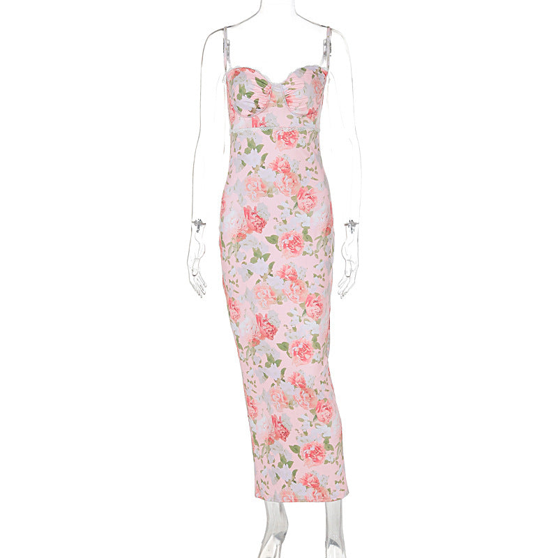 Damen Elegantes figurbetontes Maxikleid mit floralem Design Drune