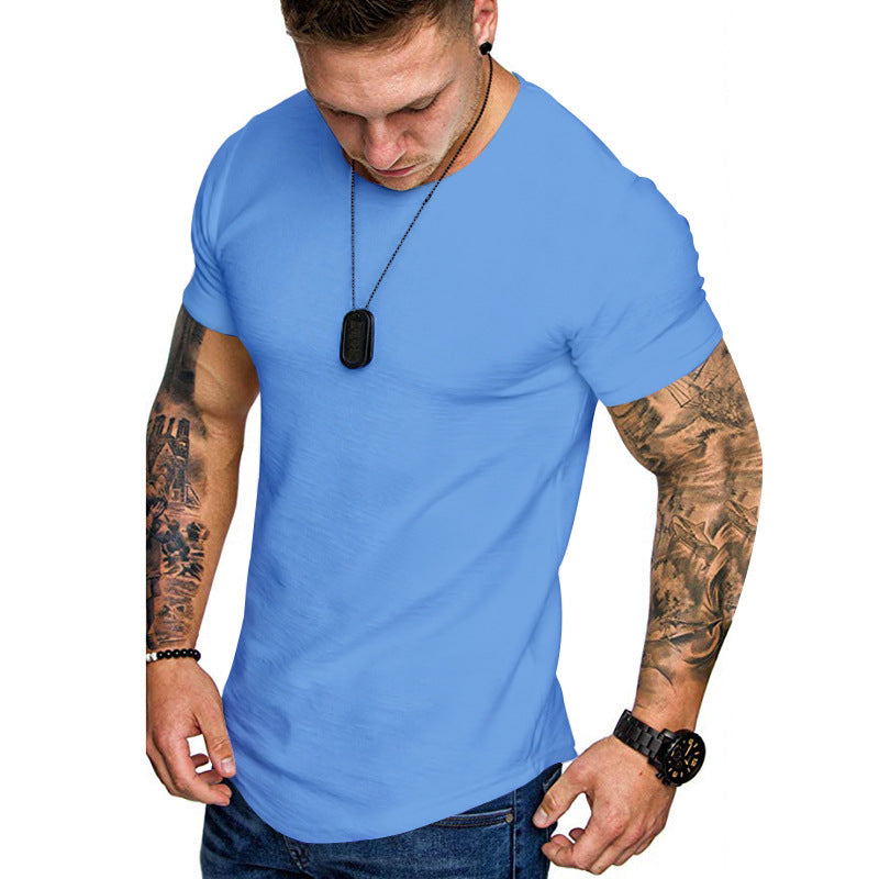 Herren nan figurbetontes Rundhalsshirt mit athletischem Schnitt elastischem Baumwoll-Elasthan-Mix und abgerundetem Saum Drune