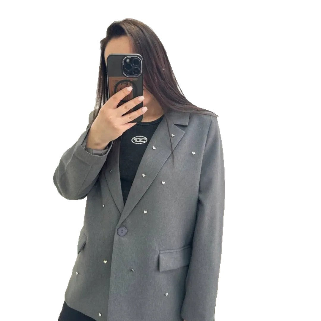 Damen Eleganter Oversize-Blazer mit Herz-Applikationen Drune