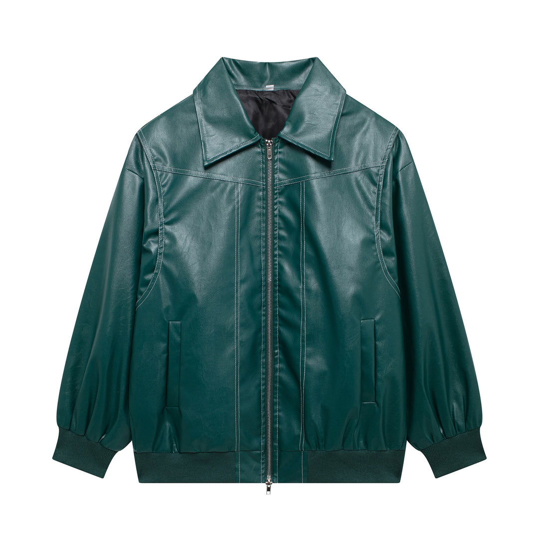 Damen lässige Kunstlederjacke mit hohem Kragen und Reißverschluss Drune