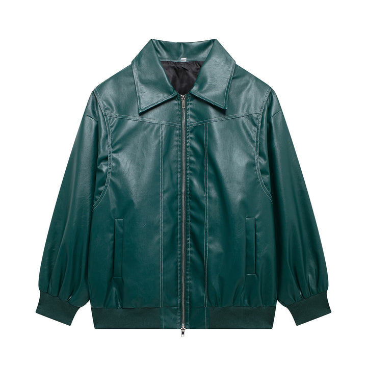 Damen lässige Kunstlederjacke mit hohem Kragen und Reißverschluss Drune
