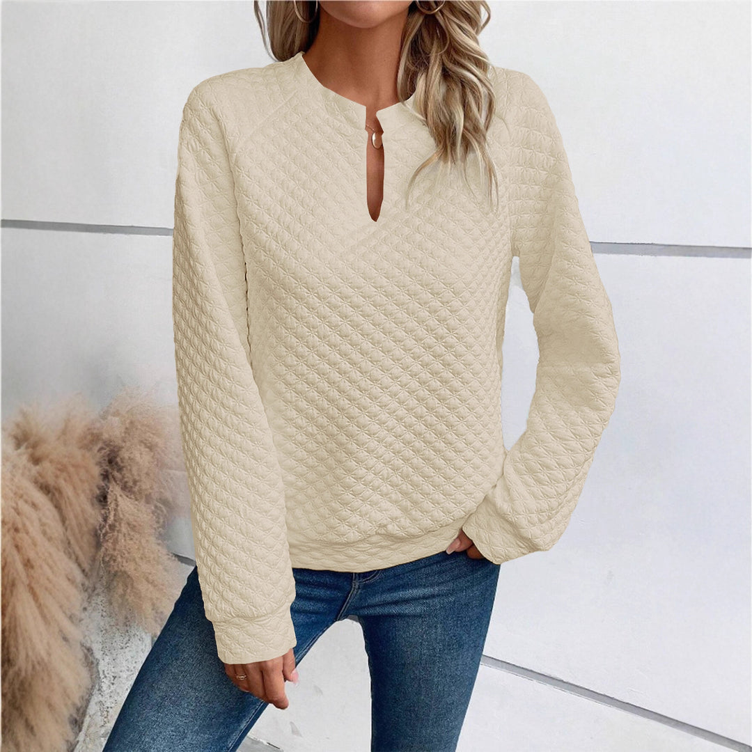 Damen Gequilteter Stepppullover mit V‑Schlitz und strukturierter Rautenoptik Drune