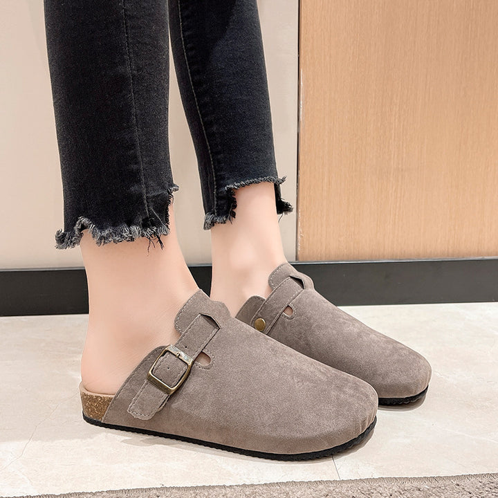 Damen Geschlossene Veloursleder-Mules mit verstellbarem Schnallenriemen und ergonomischer Komfortsohle Drune