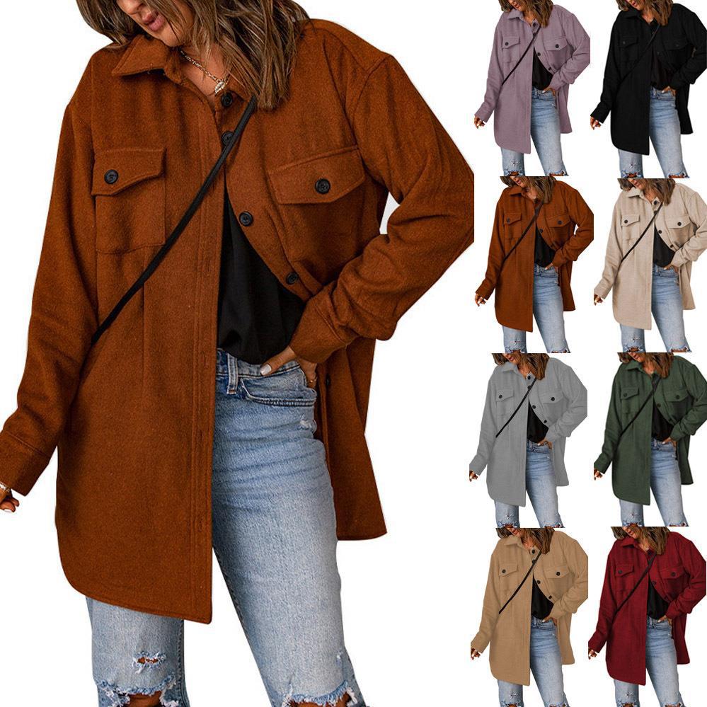 Damen Oversize-Hemdjacke mit Brustklappen und langem Schnitt Drune