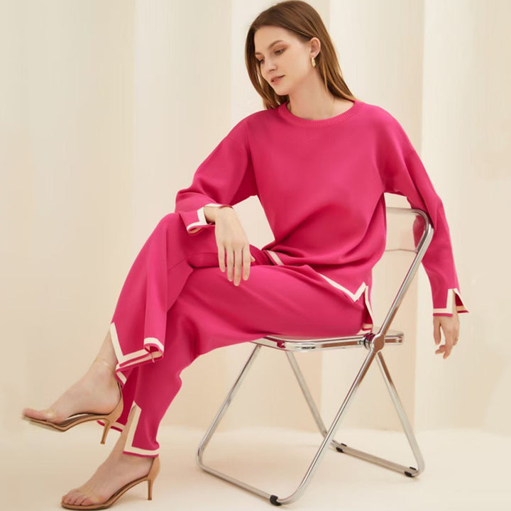 Damen entspannendes Loungewear-Set mit kontrastierenden Saumdetails Drune