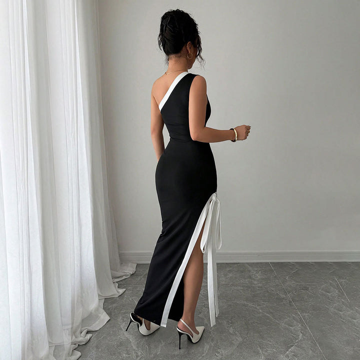Damen Bodycon Abendkleid mit asymmetrischem Ausschnitt und seitlichem Schlitz Drune