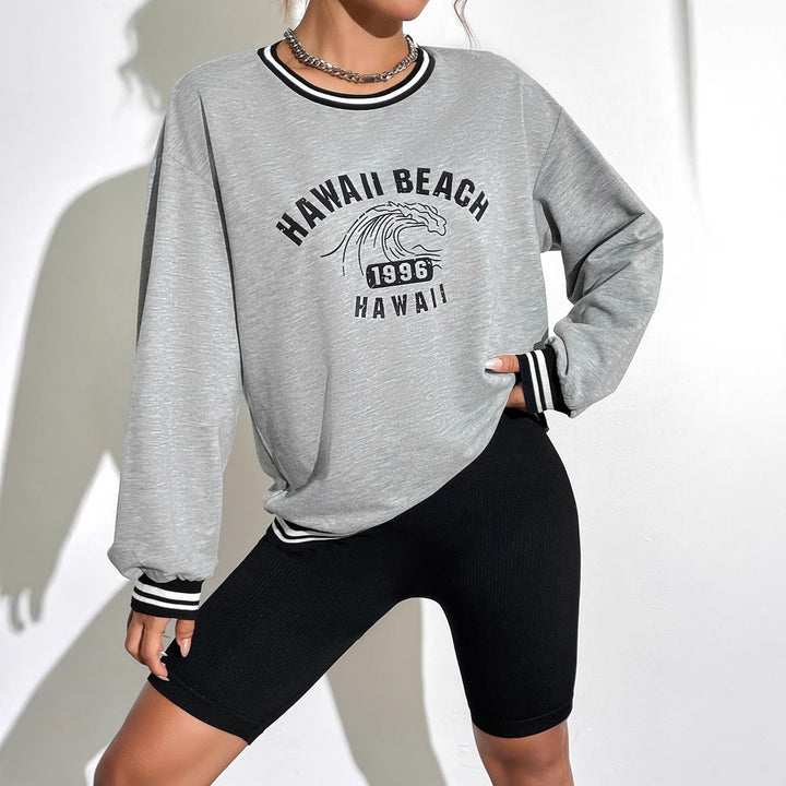 Damen lässiger Sweatshirt mit aufgedrucktem Hawaii-Motiv und überschnittenen Ärmeln Drune