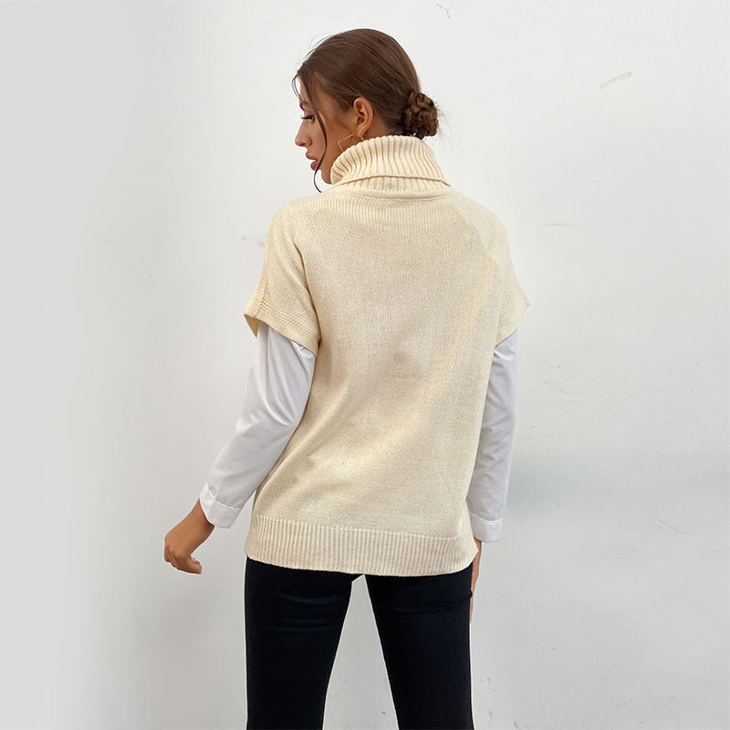 Damen Strickwesten-Pullover mit Zopfmuster und hohem Rollkragen Drune