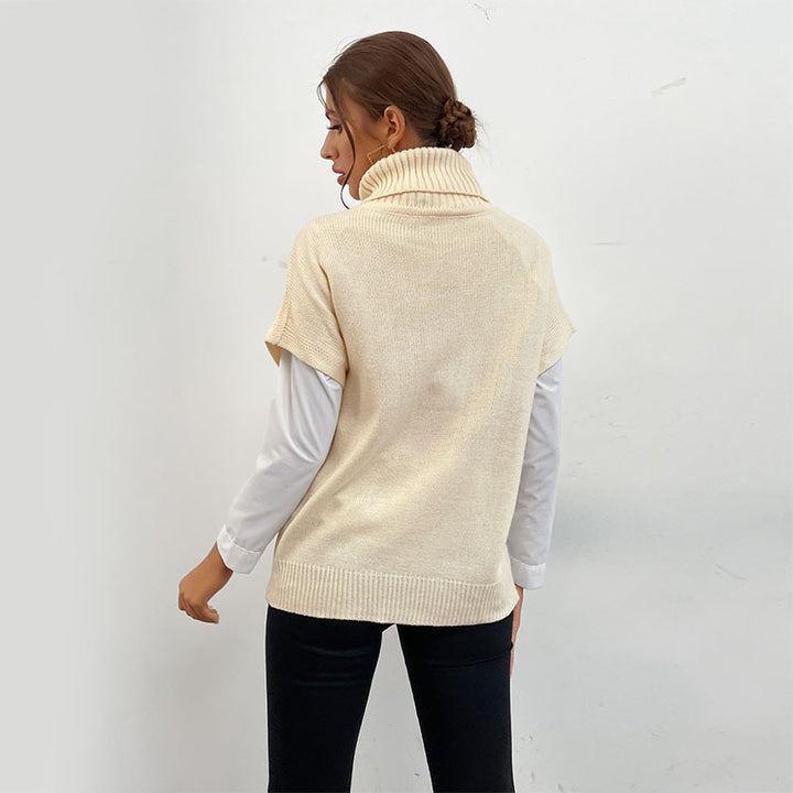 Damen Strickwesten-Pullover mit Zopfmuster und hohem Rollkragen Drune