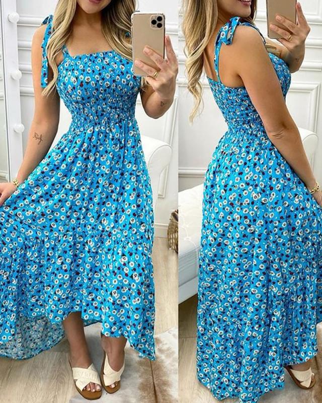 Damen Maxikleid mit Blumenmuster und elastischem Oberteil Drune