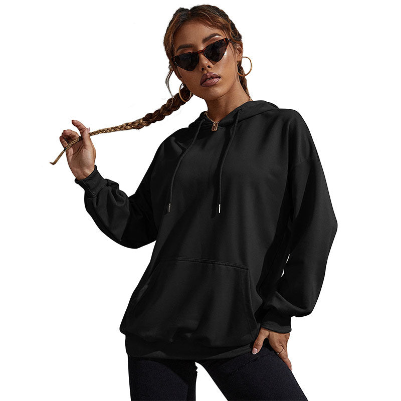 Damen Lässiger Oversize-Kapuzenpullover mit Statement-Print, Kängurutasche und Rippbündchen Drune