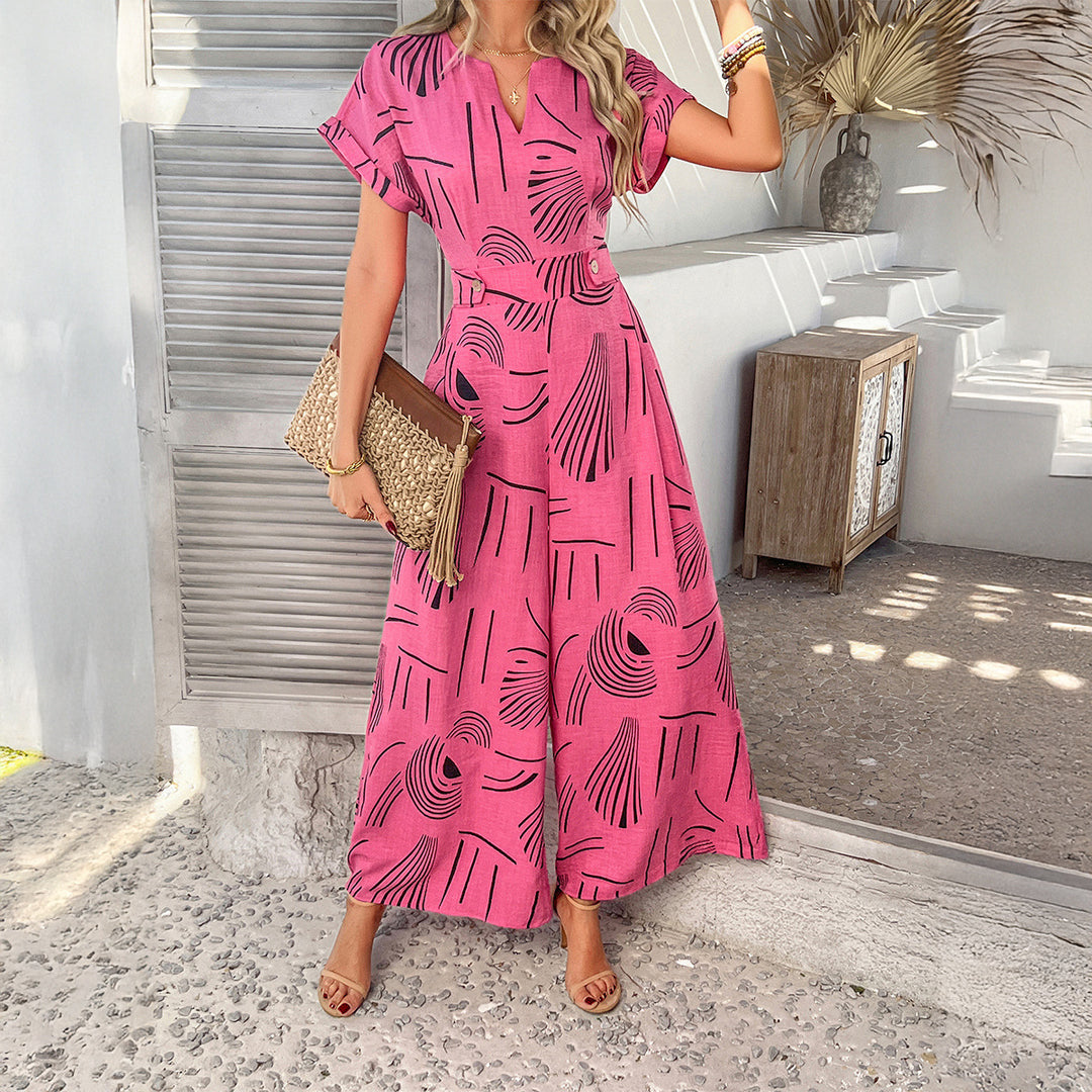Damen Maxikleid mit modernen grafischen Mustern und elegantem V-Ausschnitt Drune