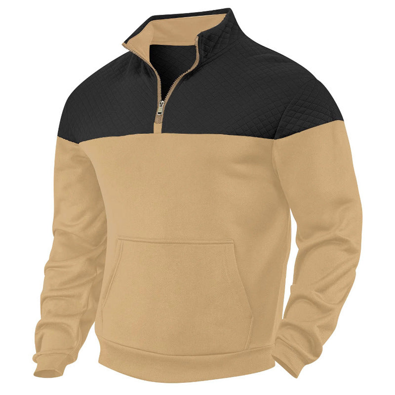 Herren nan gesteppter Halbzip-Sweatpullover mit Kängurutasche und Stehkragen Drune