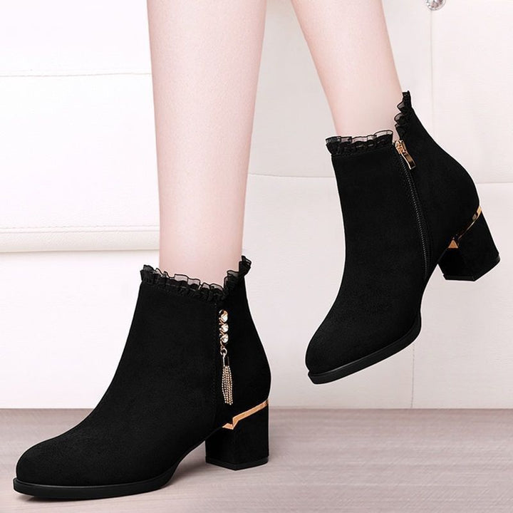 Damen Elegante Ankle Boots mit Rüschen-Detail Drune