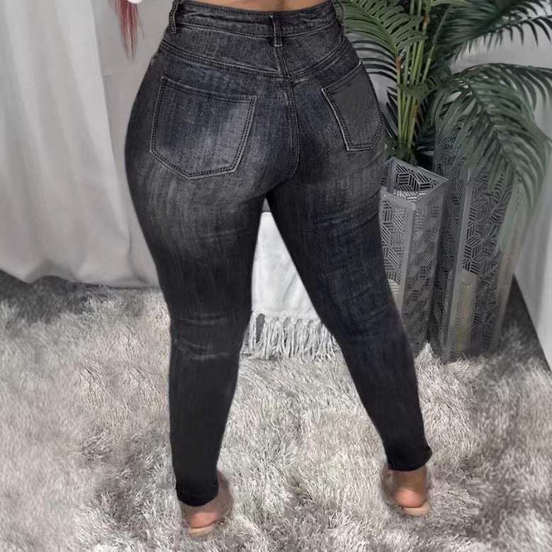 Damen Hochtaillierte figurformende Röhrenjeans mit asymmetrischen Rissen und knöchellangem Schnitt Drune
