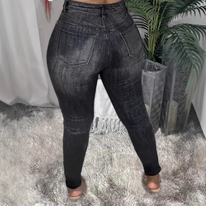 Damen Hochtaillierte figurformende Röhrenjeans mit asymmetrischen Rissen und knöchellangem Schnitt Drune