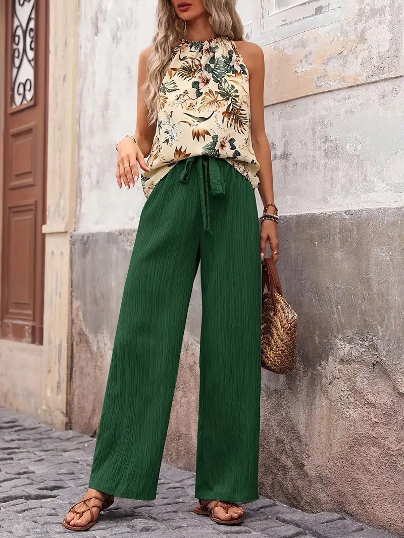 Damen Lässiges Oberteil mit floralem Print und weit geschnittener Hose Drune
