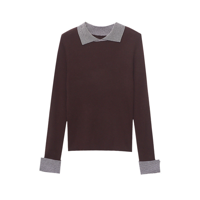Damen gestreifter Pullover mit klassischem Kragen und eleganter Rippstruktur Drune