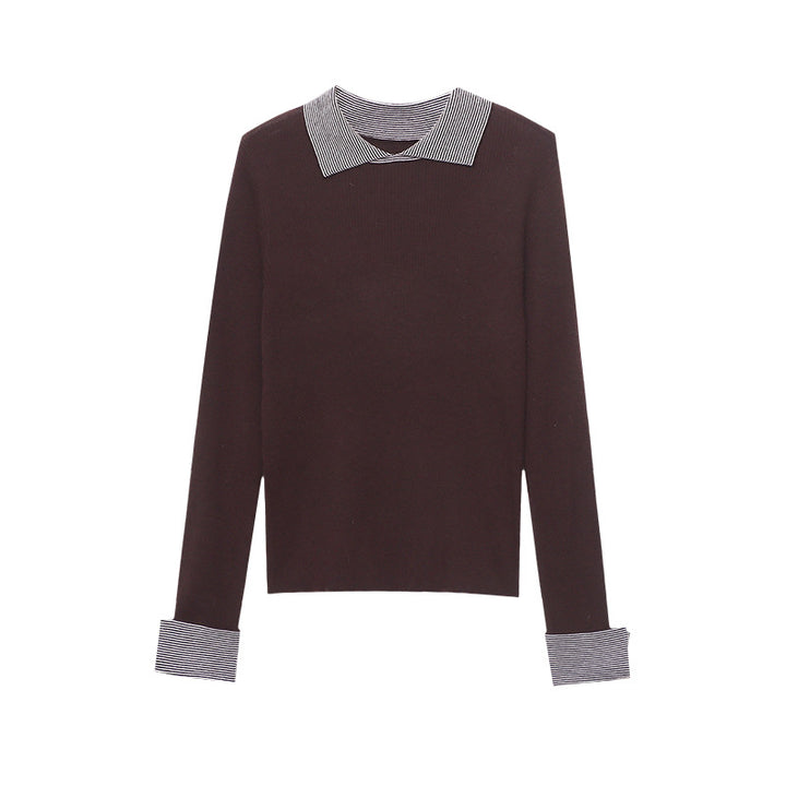 Damen gestreifter Pullover mit klassischem Kragen und eleganter Rippstruktur Drune